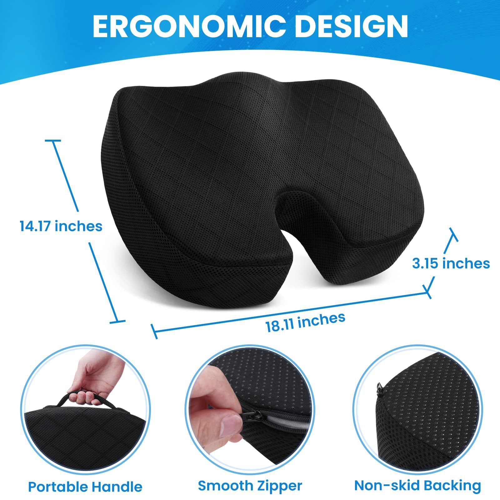 Memory Foam Ergonomic Seat Cushion for Office Chairs